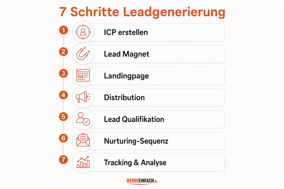 Grafik: Der Leadgenerierungs-Prozess in 7 Schritten auf einen Blick
