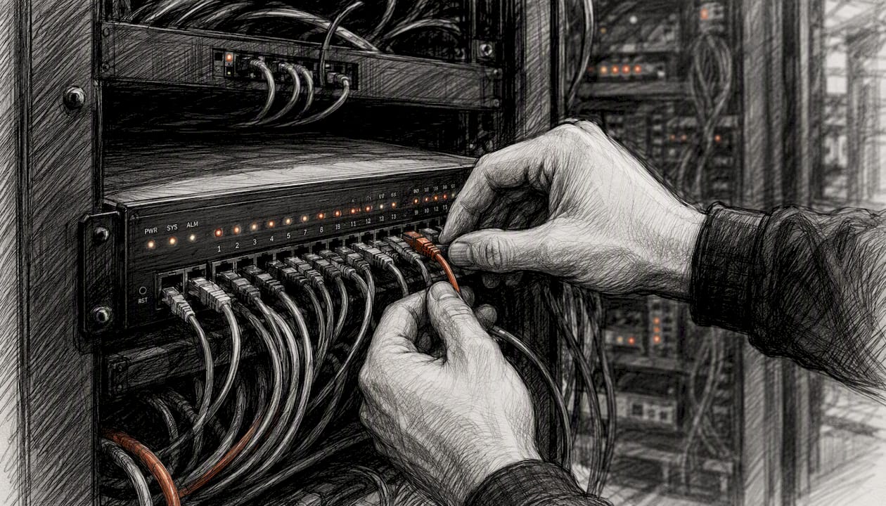 Fachkundige Hände optimieren die Netzwerktechnik für maximale Performance am Standort.