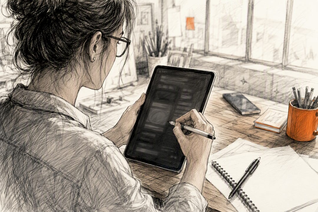 Hände passen die mobile Ansicht einer Website auf dem Tablet an