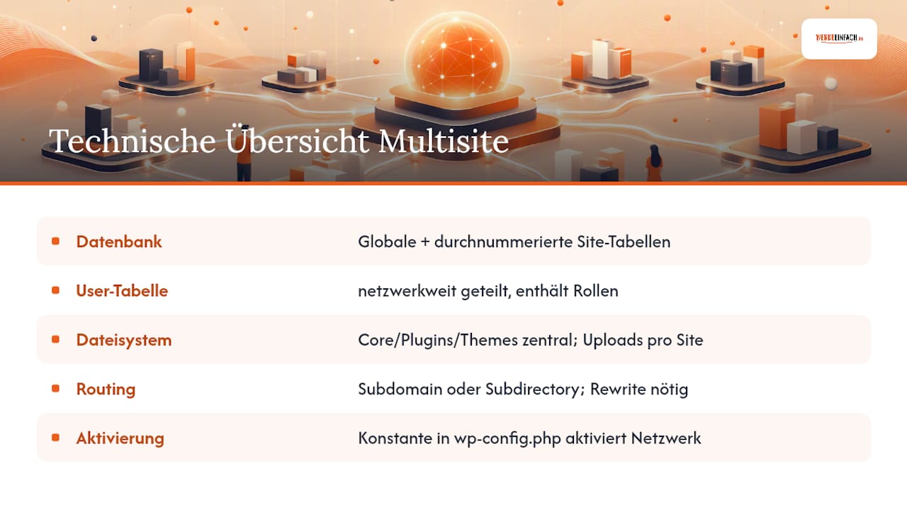 Wie funktioniert ein Multisite-Netzwerk technisch? — overview diagram